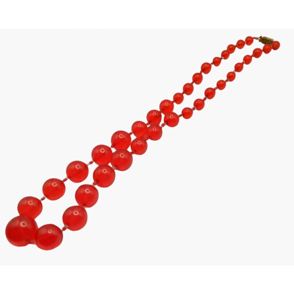 Acrylic Red Bead Necklace Handmade Vintage Womens Jewelry 22 Inch